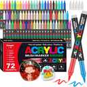 Amamao 72 Colors Acrylic Paint Markers, Soft Brush Tip Pens and Markers, Acrylic Paint Pens for Wood, Stone, Canvas, Glass, Fabric, Egg, Rock Painting and DIY Crafts Art Supplies