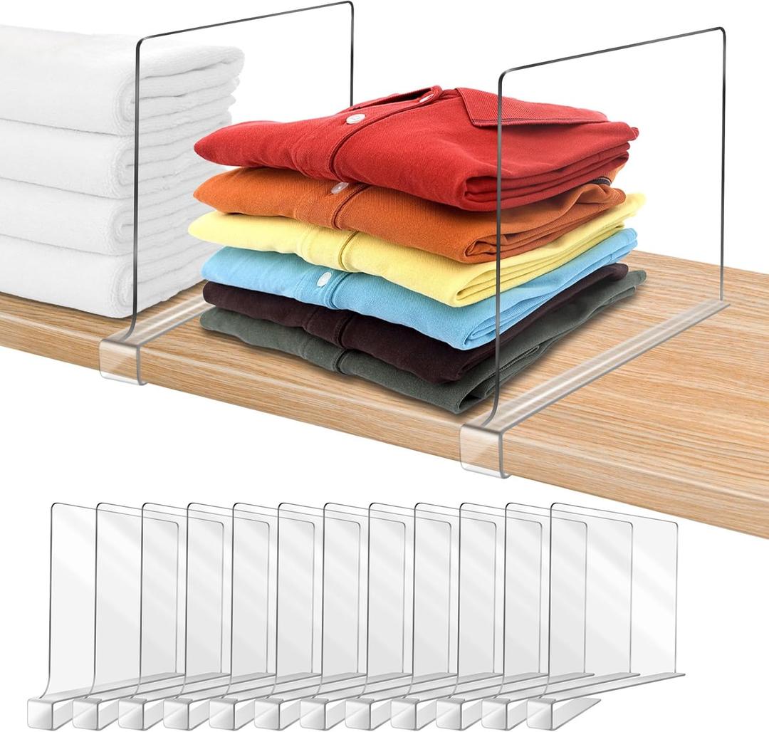 Acrylic Shelf Dividers, Clear Shelf Divider for Closet Organization 12PCS Closet Shelf Divider Closet Dividers for Shelves Shelf Organizer for Closet Shelf Organizer for Wood Closet Cabinets Separator (12Pack)