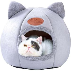 Cat Beds for Indoor Cats, Cozy Cat Cave Bed Dog House Cats Tent with Removable Cushion Pillow, Soft Warm Pet House Puppy Bed, Cute Pet Nest for Kitten Small Dog (Gray, L-14.2x14.2x14.2 Inches)