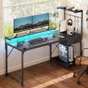 PRAISUN 55.1 Inch Gaming Desk with LED Lights & Power Outlets
