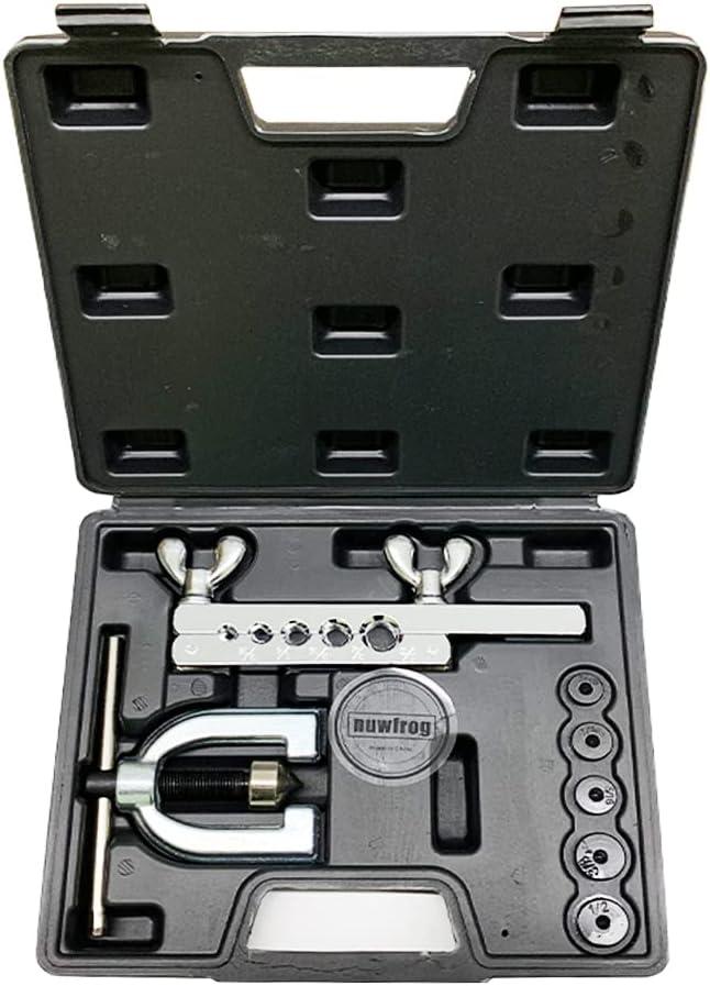 Automobile Double Flaring Tool kit with Extra 5 Dies(3/16,1/4,5/16,3/8 and 1/2 inch) of adapters for Brake Brass Tube and Copper Aluminum line.45 Degree Flare Tool.