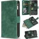 ZZXX for Google Pixel 7 Case Wallet with RFID Blocking Card Slot Premium Soft PU Leather Zipper Flip Folio Wallet with Wrist Strap Kickstand Protective for Google 7(Green 6.3 Inch)