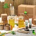 Reallnaive 6 Sets Baby Shower Prizes for Game Winners, Baby Shower Favors Including Glass Cup Scented Candles Hand Cream Pens Gift Box with Raffia for Gender Reveal Wedding Bridal Party Prizes(Khaki)