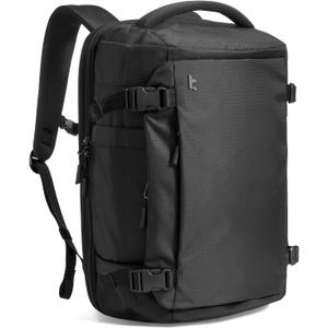 tomtoc Travel Backpack 28L, TSA Friendly Flight Approved Carry-on Luggage, Personal Item Travel Bag, Water-resistant Lightweight Business Rucksack, Durable Bag Fits 16 Inch Laptop (Black-ripstop)