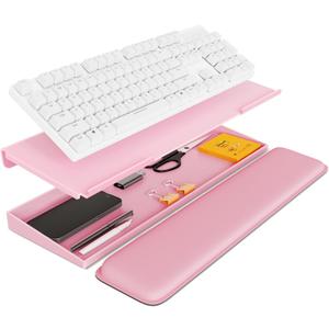Laborio Computer Keyboard Stand with Storage Box, Keyboard Riser Wrist Rest for Desktop, Office Desk Organizer Accessories(Pink)