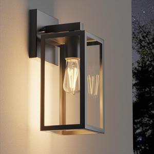 Porch Wall Lights Outdoor, Waterproof Lanterns with Frame and Clear Glass Shade, Exterior Front Porch Light Matte Black Wall Sconce, Modern Mounted Lighting for Patio Entryway Hallway (1 PACK)