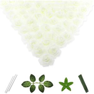 100 Pcs 2 Inch Artificial Flowers Faux Foam Fake Rose Head Bulk for Home Decor Wedding Decoration Bridal Shower Wall Table Centerpiece Arrangement DIY Craft (Ivory)
