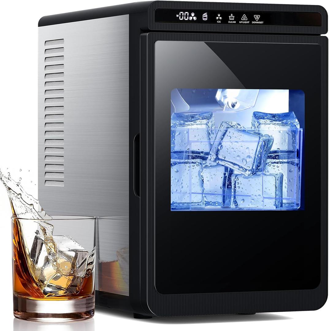 Electactic Clear Ice Cube Makers- Produces 9 Large, 1.6" Clear Ice Cubes per Hour, 24H Timer, Self-Cleaning, 5 Ice Cube Sizes for Cocktails, Whiskey & Bourbon