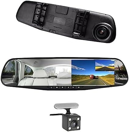 Car DVR Rear View Mirror Video Recroder 4.3" inch Back Up Car Camera Dual Lens Cam Night Vision Front and Rear Backup Reverse Security for Car