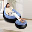 Inflatable Lounge Chair for Adults, Portable Folding Inflatable Blow Up Couch with Foot Stool, Lazy Flocking Recliner Chair Air Sofa for Indoor Outdoor Travel Camping (No Pump)