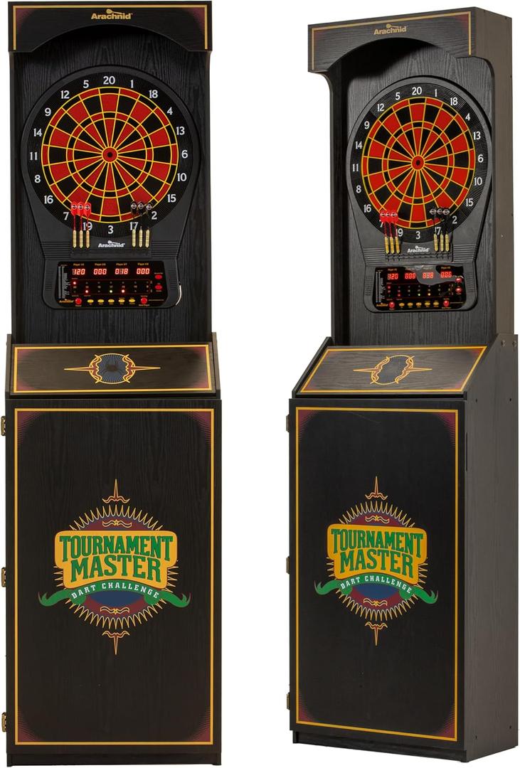 Arachnid Cricket Pro 650 Standing Electronic Dartboard with 24 Games, 132 Variations, and 6 Soft-Tip Darts Included, Brown,E650FS-BK3