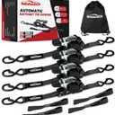 Retractable Ratchet Straps with Soft Loops (4 Pack)-(1,500lb Break Strength)-1 Inch x 12 Feet Heavy Duty Auto Self Retracting Tie Down Strap for Truck, Cargo Trailer, Motorcycle, Rad & More