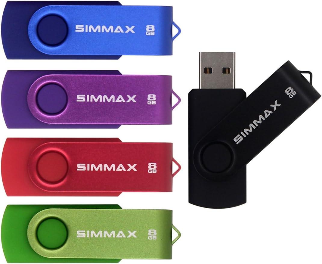 5Pcs 8GB USB Flash Drive USB 2.0 Flash Drive Memory Stick Fold Storage Thumb Stick Pen Swivel Design, Five Mixed Colors: Black, Blue, Green, Purple, Red