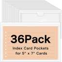36 Pack Adhesive 5" x 7" Index Card Pockets with Top Open for Loading, Clear Plastic Labels Holders for Storage Bins Organizing Library Card Totes Shelves