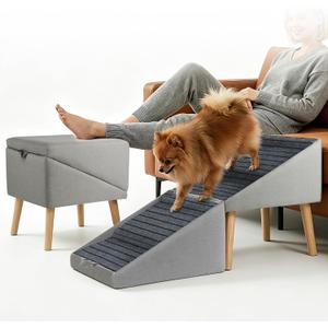 Split Ottoman Dog Ramp for Couch, 17.52" H Dog Stairs for Small Dogs and Cats, Foldable Pet Steps for Puppy and Medium/Senior Dogs,Non-Slip and Portable (Light Grey)