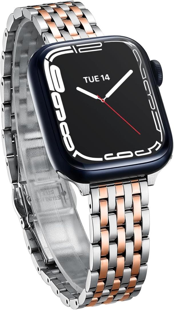 Slim & Feminine Band for Apple Watch 11 10 Se 9 8 7 6 5 4 3, Dressy Metal Band for Women for Apple Watch 42mm 41mm 40mm 44mm 45mm 46mm, Stainless Steel Watch Band for Apple Watch for Small Wrist