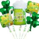 2 x St Patricks Day Balloons Decoration, 5pcs Green Shamrock Aluminum Foil Balloons, Green Clover Leaf Beer Glass Balloon, Irish Day Party Kit for Indoor And Outdoor Celebrations