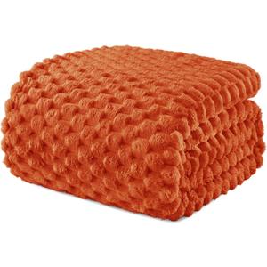 Exclusivo Mezcla Fleece King Blanket for Bed, Extra Large Fuzzy Burnt Orange Bed Blankets, Soft Cozy Plush Sofa Throws for All Seasons, 90x104 Inches