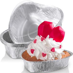 Hushee 6 Pcs Valentines Day Cake Pan Heart Shaped Pan with Lids 27 oz Large Size Food Containers Aluminum Foil Heart Food Packing Takeaway Boxes for Valentines Day, 7.4 Inch