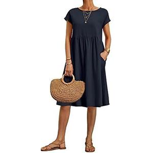 BIRW Cotton Linen Dresses for Women 2025 Summer Casual A Line Flowy Dress Beach Vacation Midi Gauze Dress with Pockets (Medium)