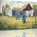 ZSHARTSWD Laundry Wall Art Laundry Room Canvas Prints Clothesline Pictures Rustic Farmhouse Painting for Bathroom Wash Room Laundromat Hotel Home Decor Framed (White, 12.00" x 18.00")