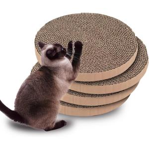 Extra Large Round Cat Scratcher Refill Pads - 15.7 Inch Diameter, 1 Inch Thick, Cardboard Scratching Board Replacement for Cats, 4 Pack