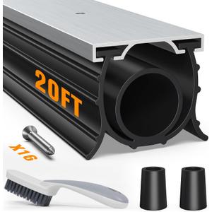 Garage Door Seals Bottom Rubber, with Aluminum Track Retainer Kit, 3-Sided Weatherproof Seal, Three Layers of Protection, Garage Door Bottom Seal 20 Ft, Easy to Install (Black)