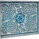 MAONAME Rectangular Decorative Tray, Plastic Serving Tray with Handles, Modern Blue Trays for Ottoman, Coffee Table Trays for Living Room, Home Decor, 15.7" x 11.8" x 1.6"