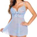 Avidlove Women Lingerie Lace Babydoll Strap Chemise Halter Teddy V Neck Sleepwear (Medium, Clear Blue)