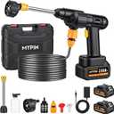 Portable Cordless Pressure Washer, 600 PSI 21V Two Rechargeable Batteries Powered Pressure Washer with Battery Level Display, 6-in-1 Nozzle with Jet Nozzles for Car Floor Wall Fence Cleaning