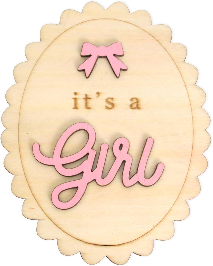 Boho It's A Girl Sign - Wooden Gender Reveal Sign,He or She Photography Prop,Wooden Newborn Welcome Board for New Girls (pink), 3.5x4.5 inches