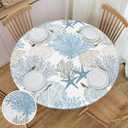 WILL BUDXEG Ocean Sea Shell Starfish Coral Coastal Nautical Round Fitted Table Covers Elastic Edge Circle Tablecloth for Dining Party Holiday Fits Table Up 40"-44" Diameter (Small, Black34)
