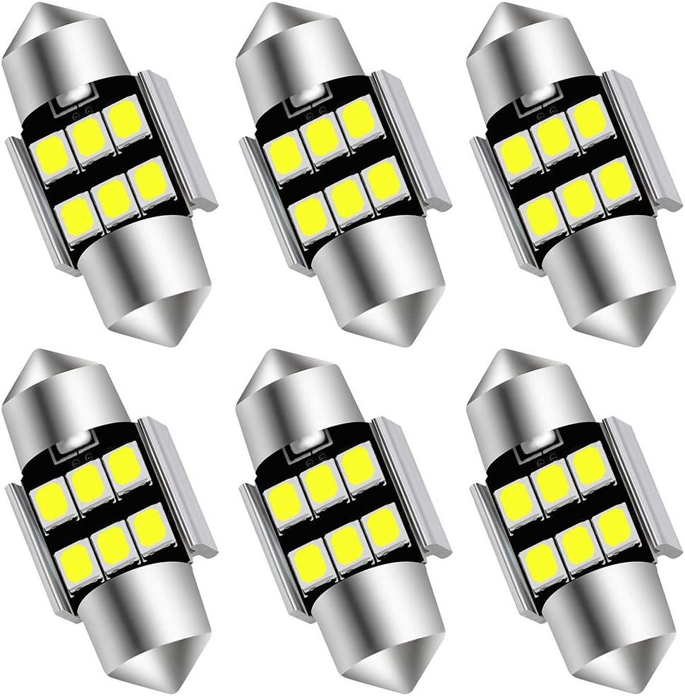 AUXLIGHT 6614 6641 6612F 6615 F30-WHP TS-14V1CP 29MM 1.14Festoon LED Interior Light Bulbs 6000K Xenon White, Super Bright 6SMD Chips for Car SUV Truck Sunvisor Vanity Mirror Lights (Pack of 6)