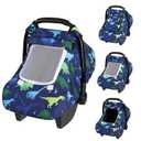 Windproof Baby Car Seat Cover, 3D Mink Dot Infant Car Seat Canopy with Breathable Mesh Window, Baby Carrier Cover for All Seasons, Easy Access Carseat Carrie Snug Fit Stroller, (Dinosaur)