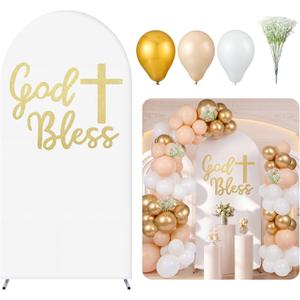 Gilprop 7.2ft Baptism Elastic Polyester Arch Cover Christening Baby Shower Balloon Garland Arch Kit Balloon Baptism Party for Celebration Photography Backdrop(141 Pcs,God Bless)