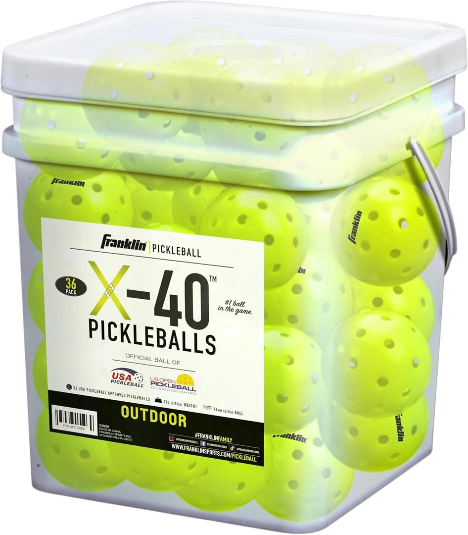 Franklin Sports X-40 Outdoor Pickleballs - Official Ball of USA Pickleball, APP Tour + US Open - Regulation Size, 36 Pack