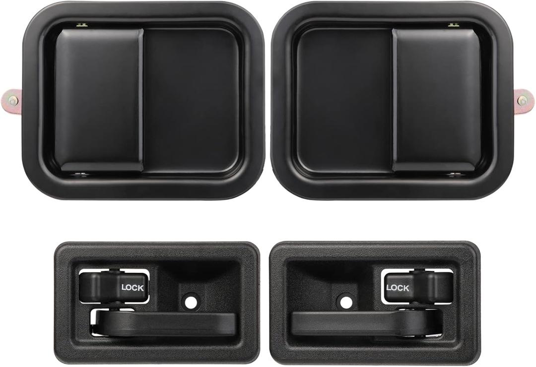 Exterior & Interior Door Handles Compatible with 1997-2002 Jeep Wrangler with Full Doors, Replace# 79540 79541 55176383AE 55176382AE 55176477AC 55176476AC (4Pcs Outer & Inner)