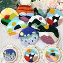 Soleeya Punch Needle Kits Adults Beginner 8 Pcs Punch Needle Coaster Kit Landscape Patterns Stitching Punch Embroidery Including Yarn Hoop Needle, Rug Tufting Coaster DIY Craft Gifts