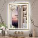Keonjinn 24 x 32 LED Bathroom Mirror with Frontlit & Backlit, Gold Metal Framed Beveled Edge Mirror for Wall, LED Mirror with Anti Fog, Stepless 3-Color Temperatures, UL-Listed LED Driver