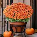 8 Bundles 17" Artificial Flowers for Outdoor Fall Decoration,Fake Silk Daisy Bouquet Faux Plants UV Resistant for Front Door Planter Outside Home Garden Yard Porch Thanksgiving Autumn Decor (Orange)