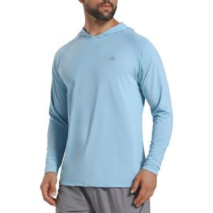 Light Face Men's UPF 50+ Sun Protection Hoodie Shirts Long Sleeve Rash Guard Fishing Hiking SPF UV Shirt Quick Dry (Blue, XXXL)