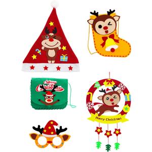Fenzonmic Christmas Craft Kit - DIY Felt Ornaments Set with Hat, Glasses, Flap Bag, Stocking & Wreath, Pre-Cut & Safe Tools, Perfect Holiday Activity, Party Favor, and Decoration (Reindeer)