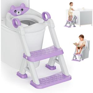 Potty Training Seat, Toddler Toilet Seat With Steps, 2 In 1 Toddler Potty Training Toilet With Splash Guard, Anti-Slip Step Stool Soft Mat, Adjust High Potty Seats For Toddlers Kids Boys Girls (Purple)