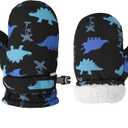 Toddler Mittens Lined Fleece Snow Gloves for Boys Girls Kids Winter Ski Gloves Baby Mittens (2-4 Years, Black Dinosaur)