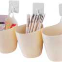 3 Pack Wall Toothbrush Holder for Bathroom Shower Organizer Hanging Cup Holder for Tooth Brush,Electric Toothbrush,Toothpaste,Razor,Makeup Brush,Pen,Adhesive Bucket Wall Organizer (Apricot Color)