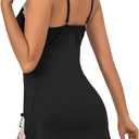 Women's Sexy Lingerie Babydoll V Neck Side Slit Sleepwear Cotton Nightgowns Slip Dress Chemise Nightwear (Black, XXL)