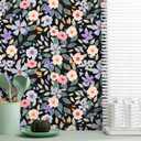 Black Floral Vintage Peel and Stick Wallpaper, Boho Colorful Renter Friendly Contact Paper for Bathroom, Kitchen, Botanical Removable Wall Decor for Cabinet, Countertop, Shelf Liner, 17.5 x 118