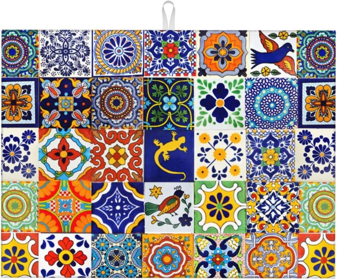 Mexican Tilt Dish Drying Mat For Kitchen Counter Absorbent Large Kitchen Fast Dry Pad Reusable Washable Protector Rack Large Mat 18 X 24