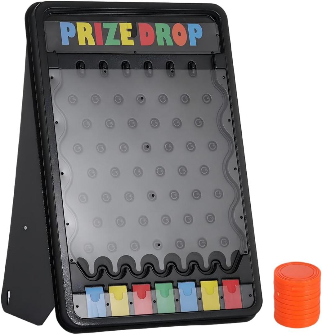 iElyiEsy 31"x21" Prize Drop Plinko Board Game Outdoor with Foldable Stand and 10 Customizable Playing Pucks 7 grids- Perfect for Carnival, Tradeshow & Party Fun & Exciting (Prize Drop), 19 in