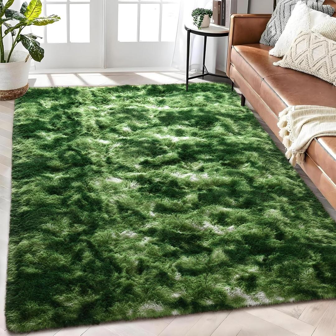 Tie-Dyed Green Area Rugs 4x6 Feet Rug for Bedroom Living Room, Cute Indoor Shaggy Carpets, Plush Soft Rug for Kids Room, Fluffy Rugs for Girls Boys Nursery Room Home Decor